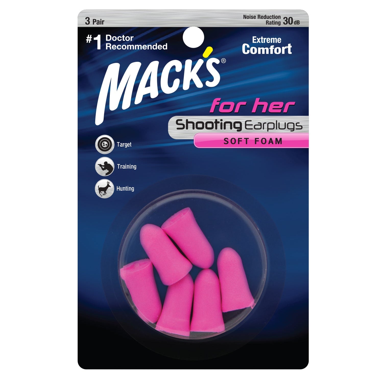 Shooters For Her Foam (3-Pair) Blister Pack Earplugs Earplugs Mack's