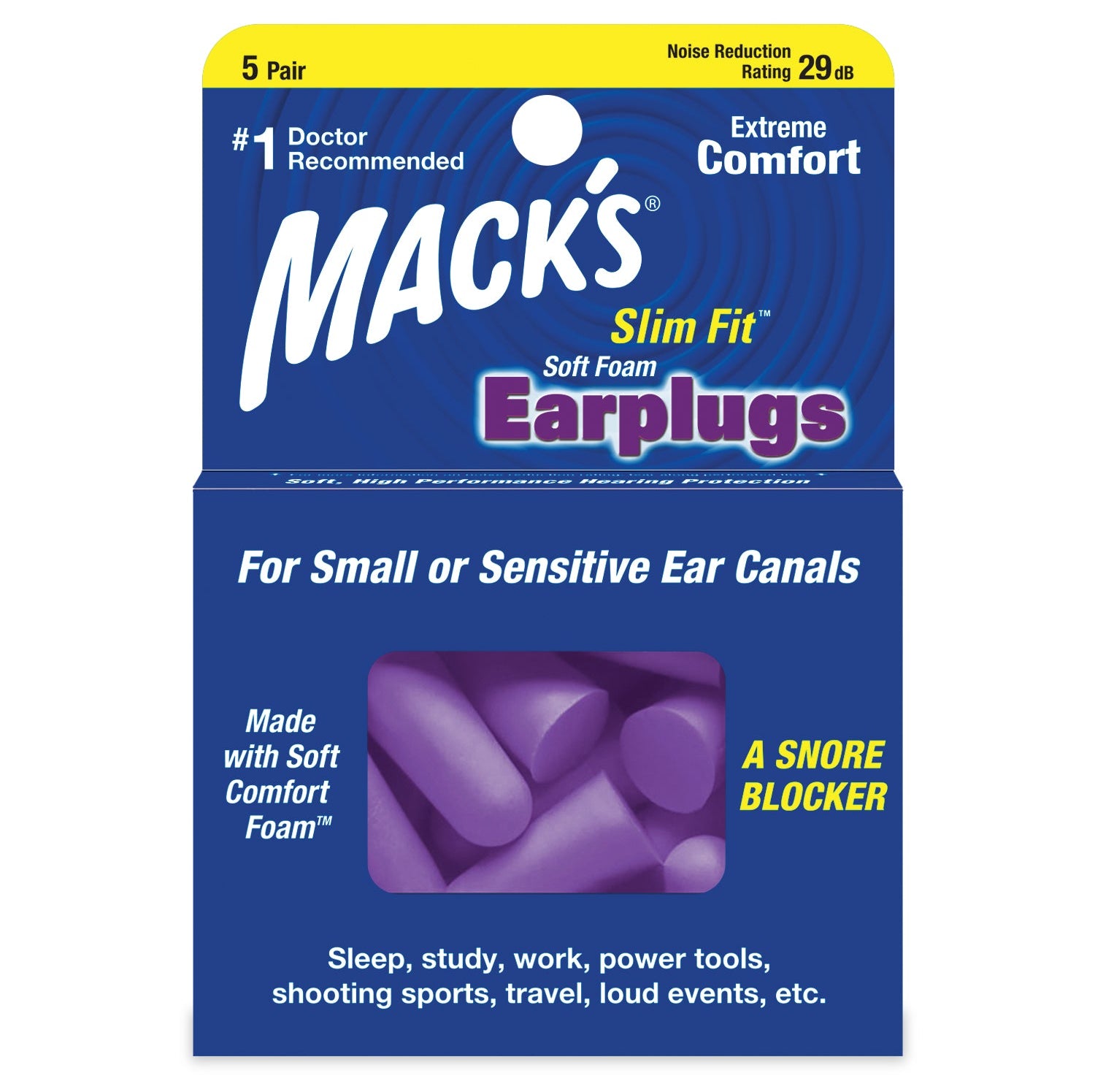 Safesound Soft Foam Slim Fit Earplugs Earplugs Mack's 5 Pairs