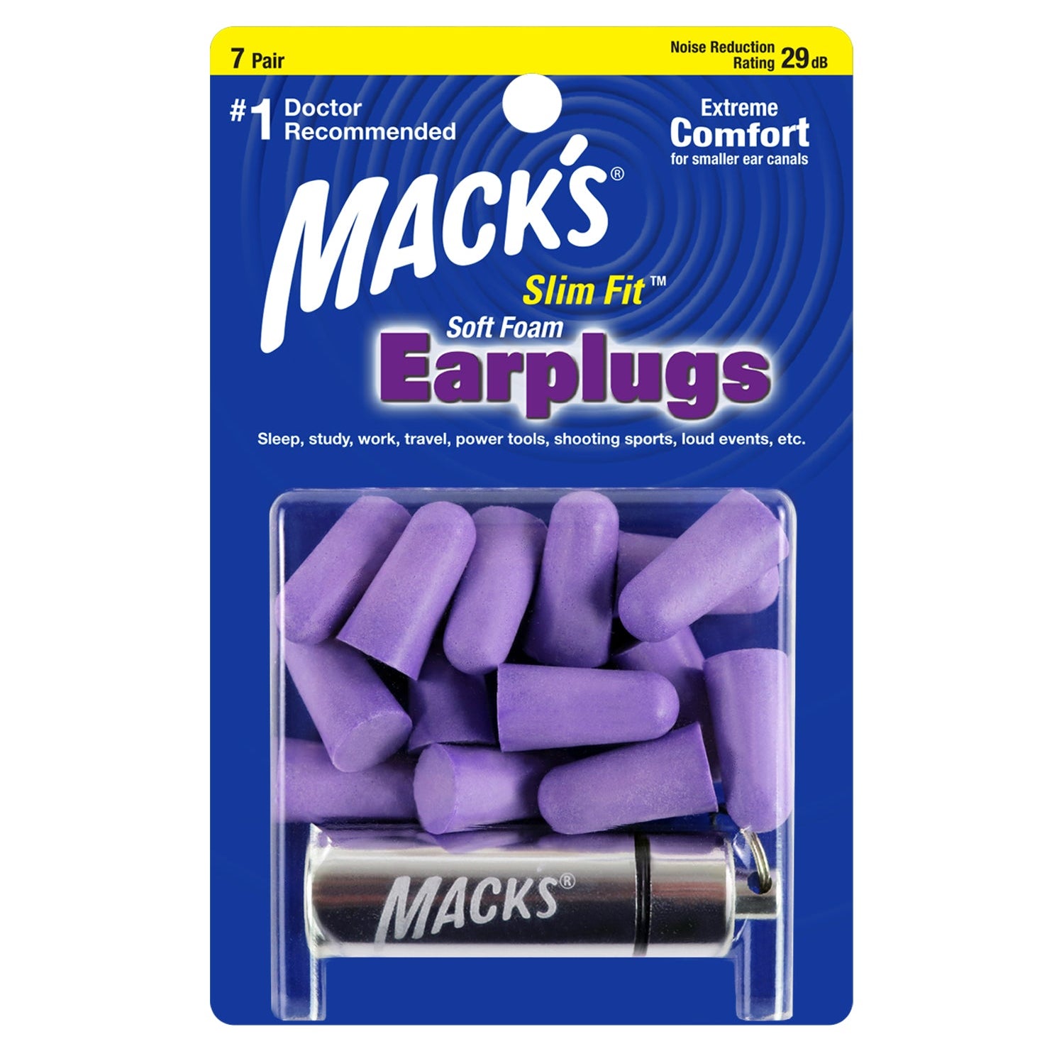 Safesound Soft Foam Slim Fit Earplugs Earplugs Mack's 7 Pairs + Travel Case