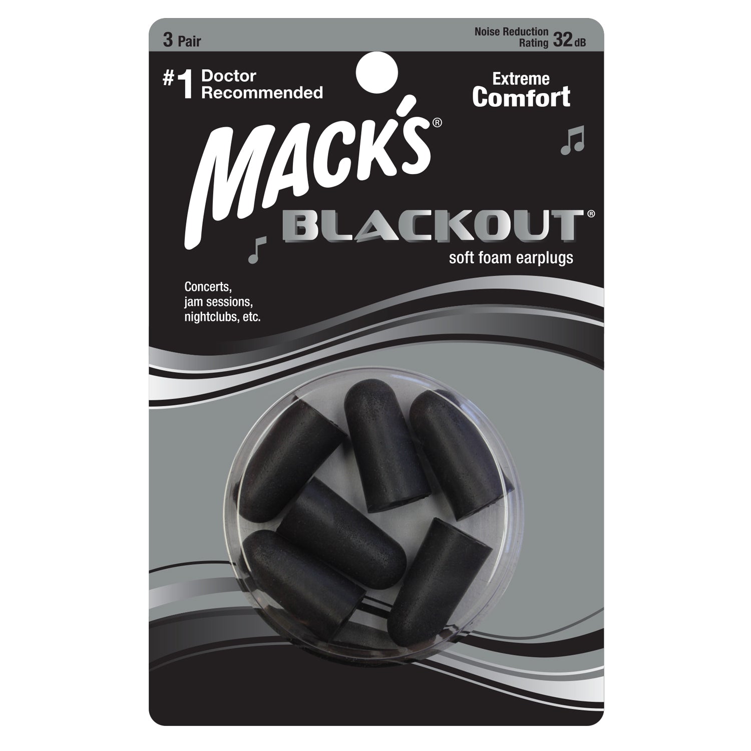 Blackout Soft Foam Ear Plugs Earplugs Mack's 3 Pairs