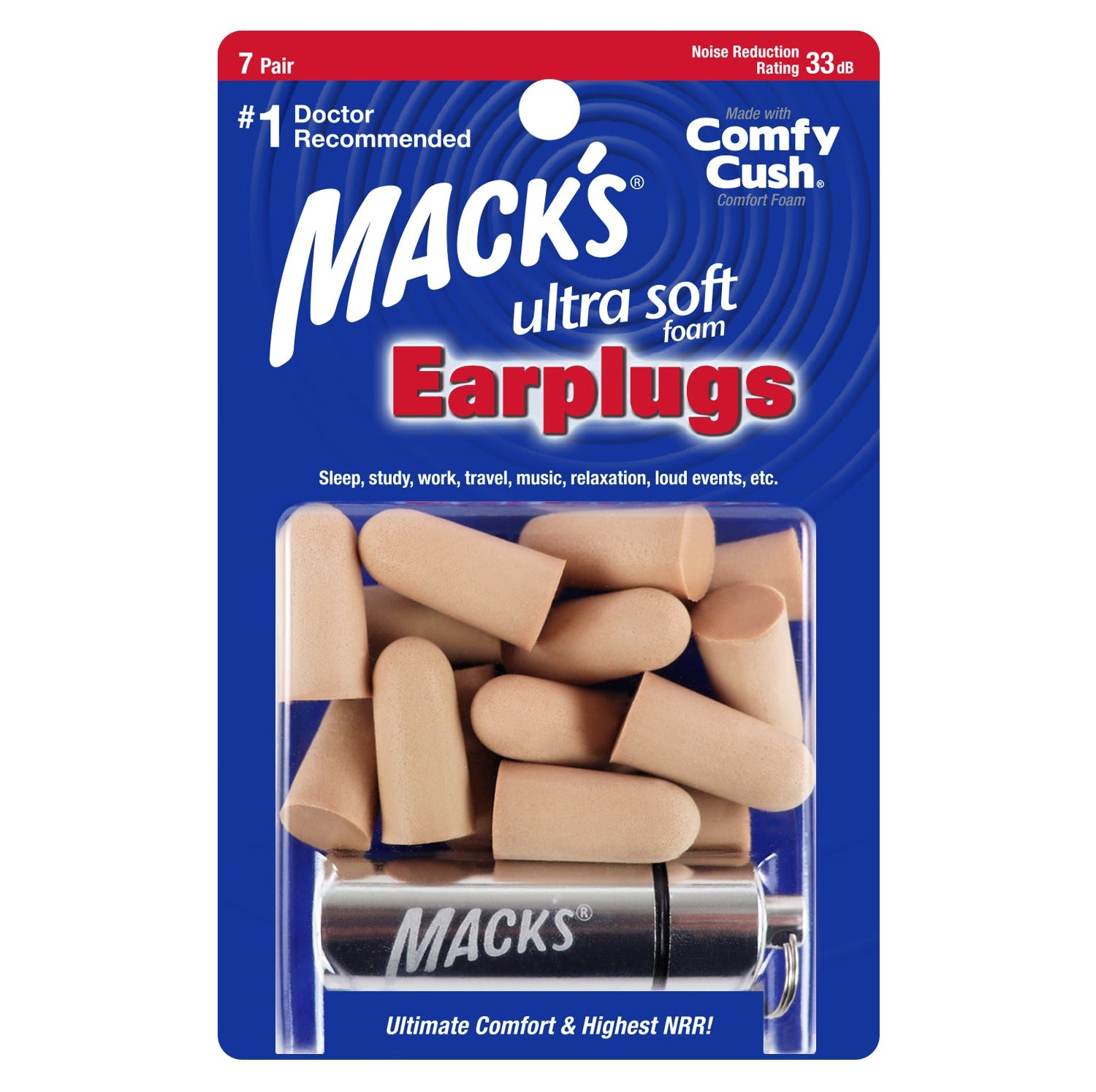 High Performance Ultra Soft Foam Earplugs Earplugs Mack's 10 Pairs + Travel Case