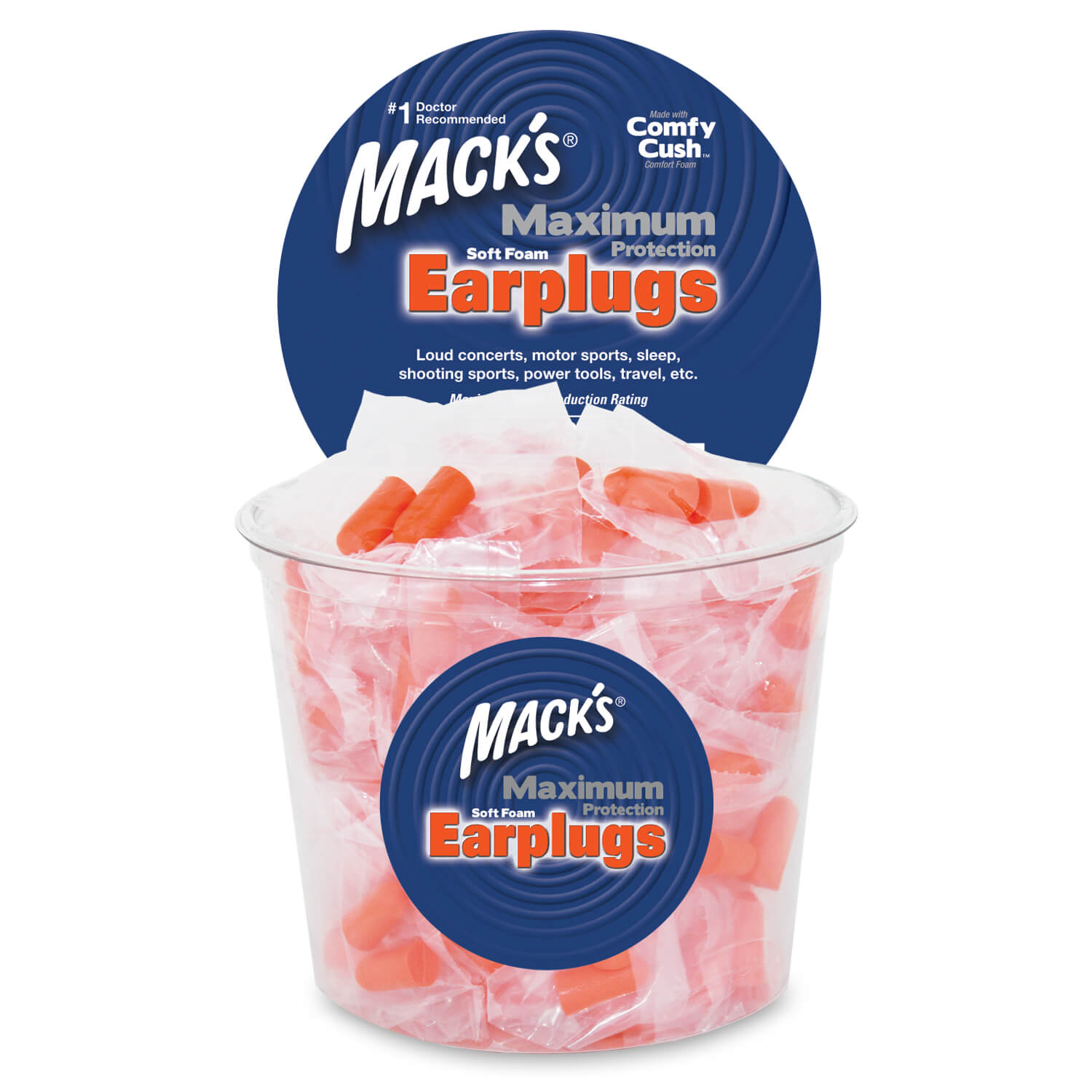 Maximum Protection Soft Foam Earplugs Earplugs Mack's 100 Pairs Individually Wrapped