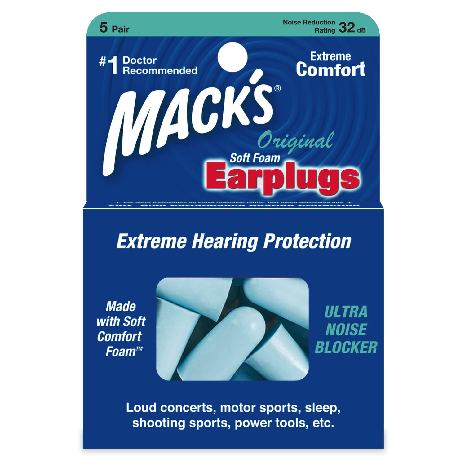 Original Soft Foam Earplugs Earplugs Mack's 5 Pairs