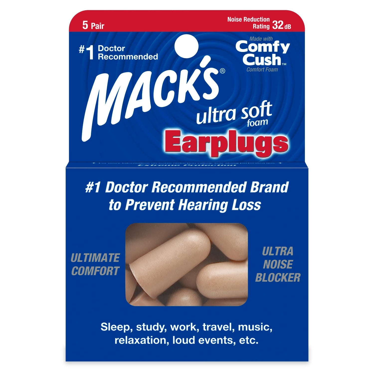 High Performance Ultra Soft Foam Earplugs Earplugs Mack's 5 Pairs