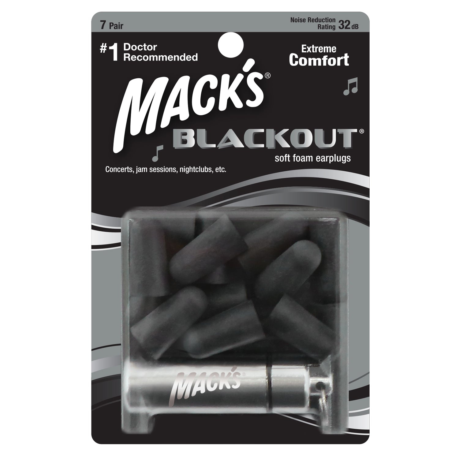 Blackout Soft Foam Ear Plugs Earplugs Mack's 7 Pairs + Travel Case