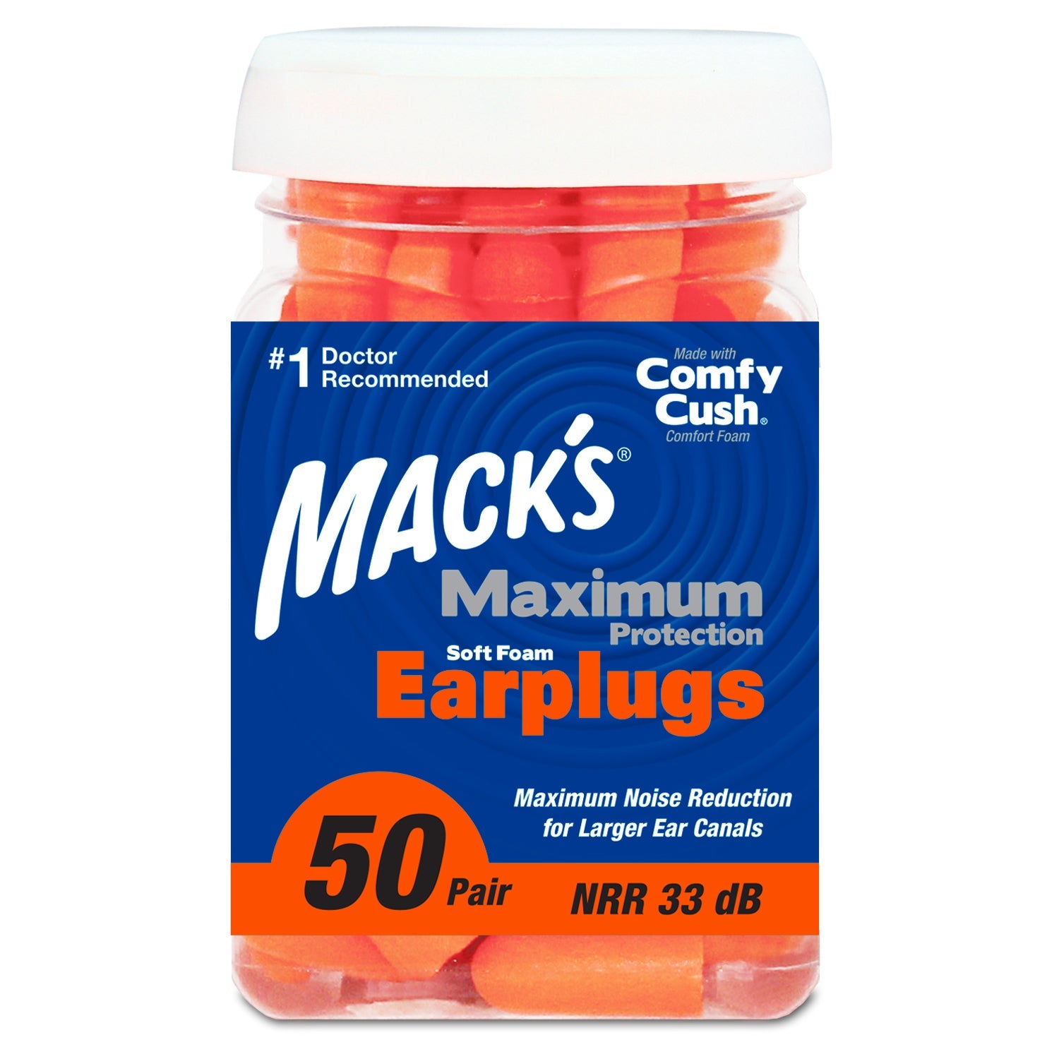 Maximum Protection Soft Foam Earplugs Earplugs Mack's 50 Pairs