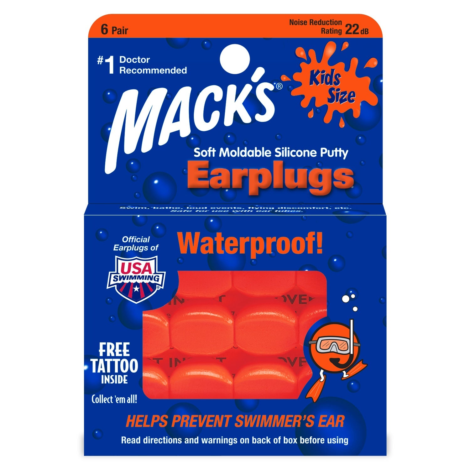 Soft Moldable Silicone Putty Earplugs Kids Size Earplugs Mack's 6 Pairs  