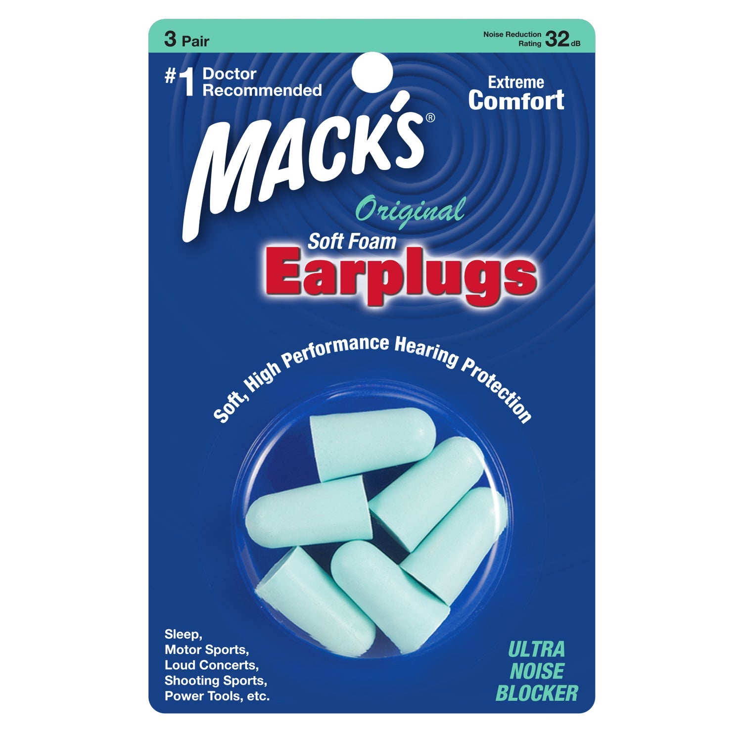 Original Soft Foam Earplugs Earplugs Mack's 3 Pairs  