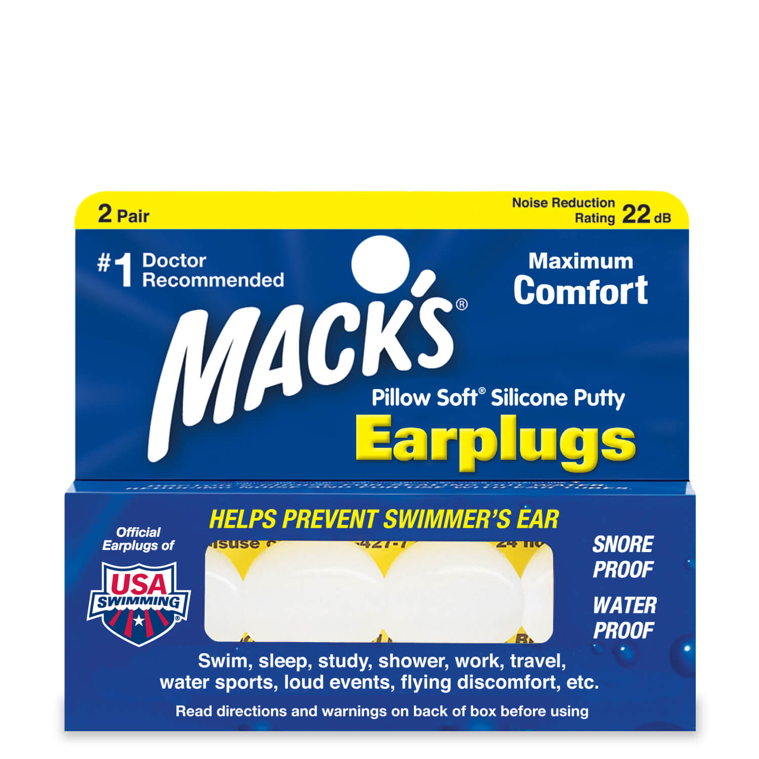 Pillow Soft Silicone Putty Earplugs Earplugs Mack's 2 Pairs (White)  