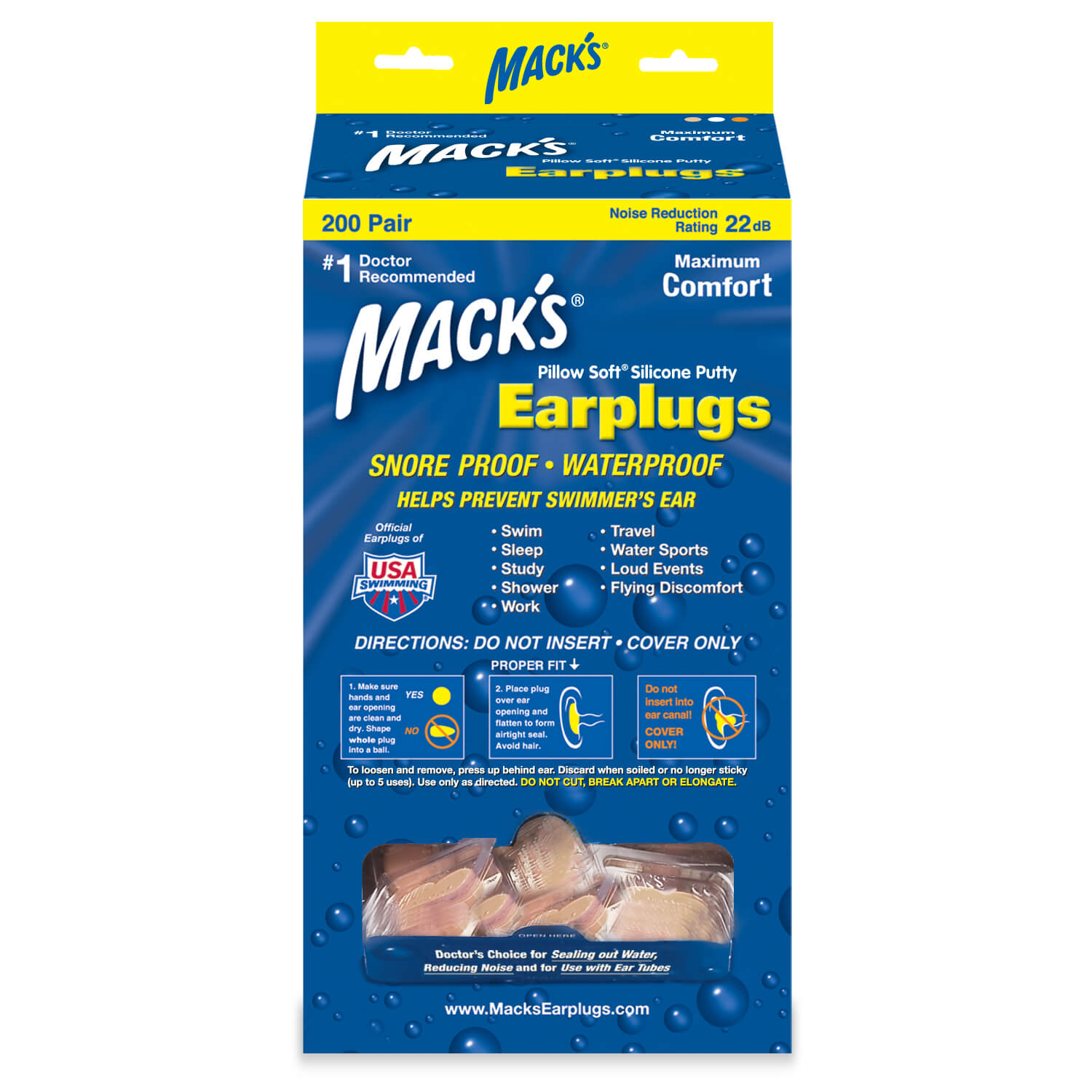 Pillow Soft Silicone Putty Earplugs Earplugs Mack's 200 Pairs (Beige)  