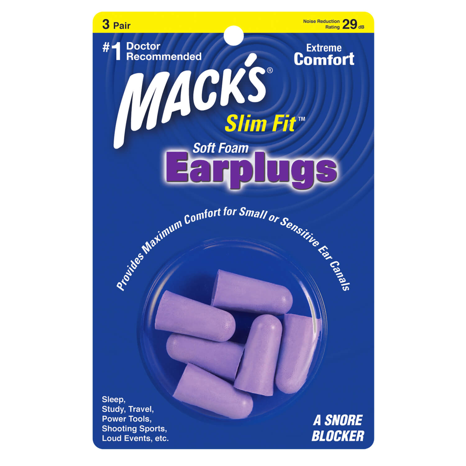 Safesound Soft Foam Slim Fit Earplugs Earplugs Mack's 3 Pairs  