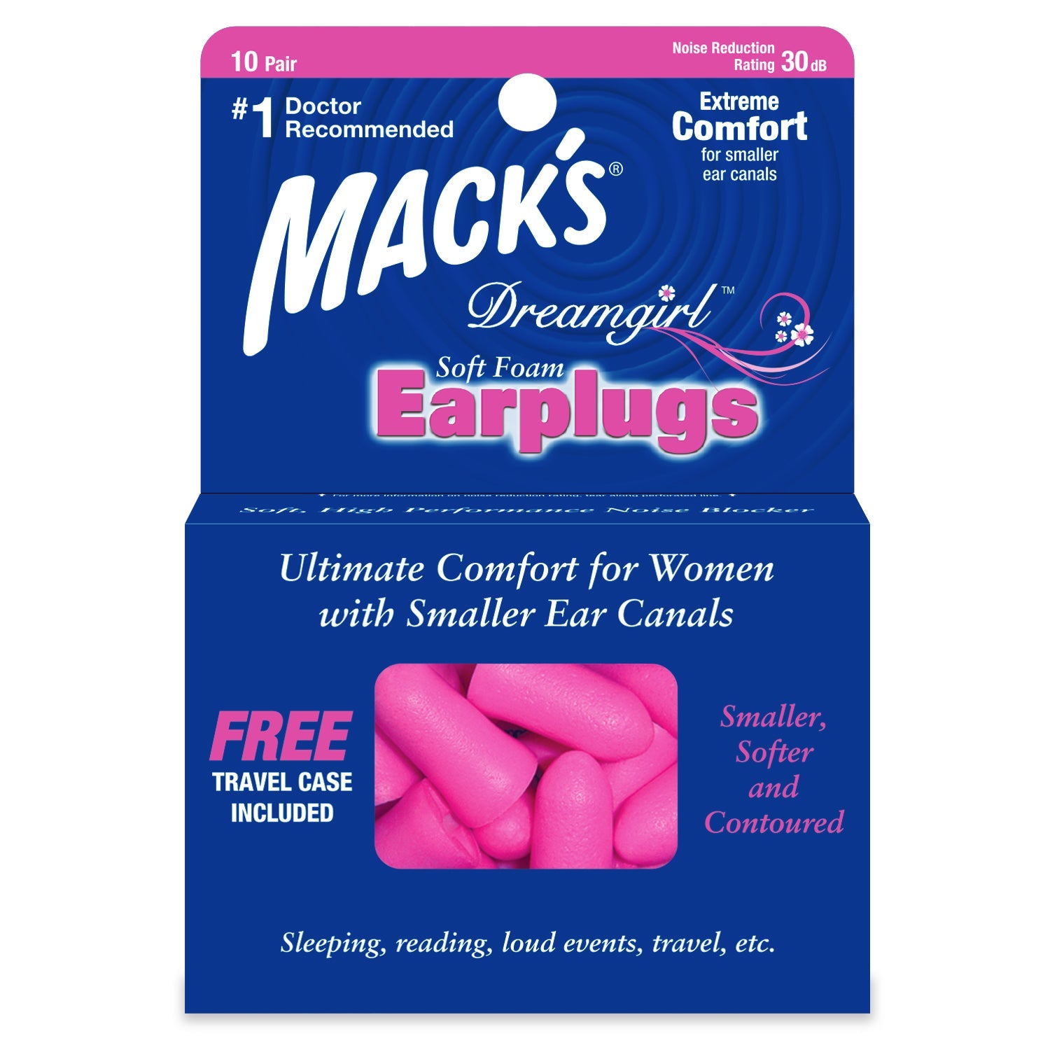 Dreamgirl Soft Foam Earplugs Earplugs Mack's 10 Pairs + Travel Case  