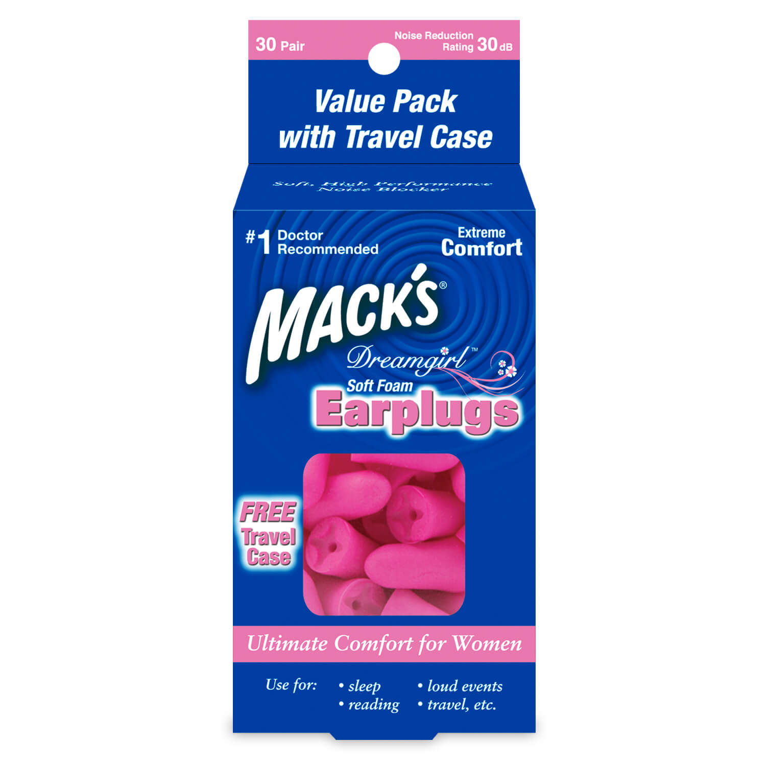 Dreamgirl Soft Foam Earplugs Earplugs Mack's 30 Pairs + Travel Case  