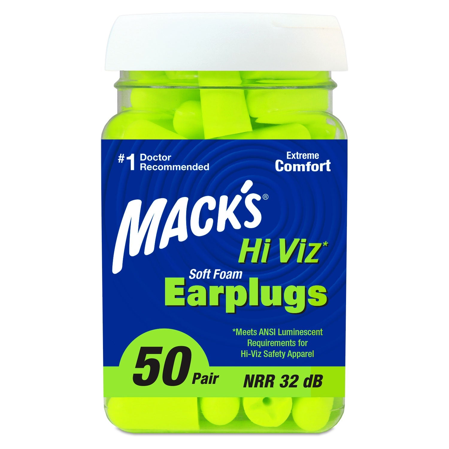 Hi Viz Soft Foam Ear Plugs Earplugs Mack's 50 Pairs  